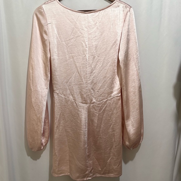 Lulus Long Sleeve Satin Dress As Always Pink Balloon Sleeve Mini Size Medium - Picture 3 of 8